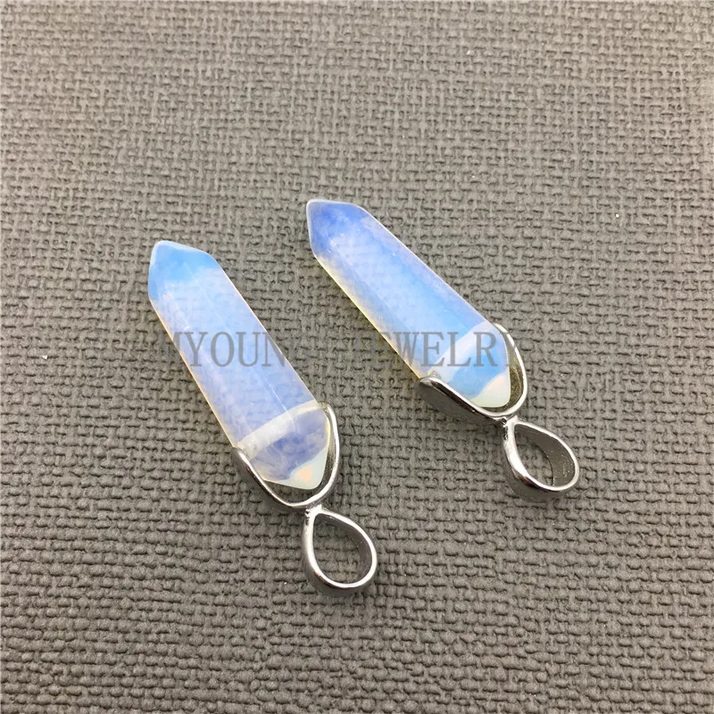 10PCS Healing Stone Blue Opal Hexagon Spike Point Pendant MY0287