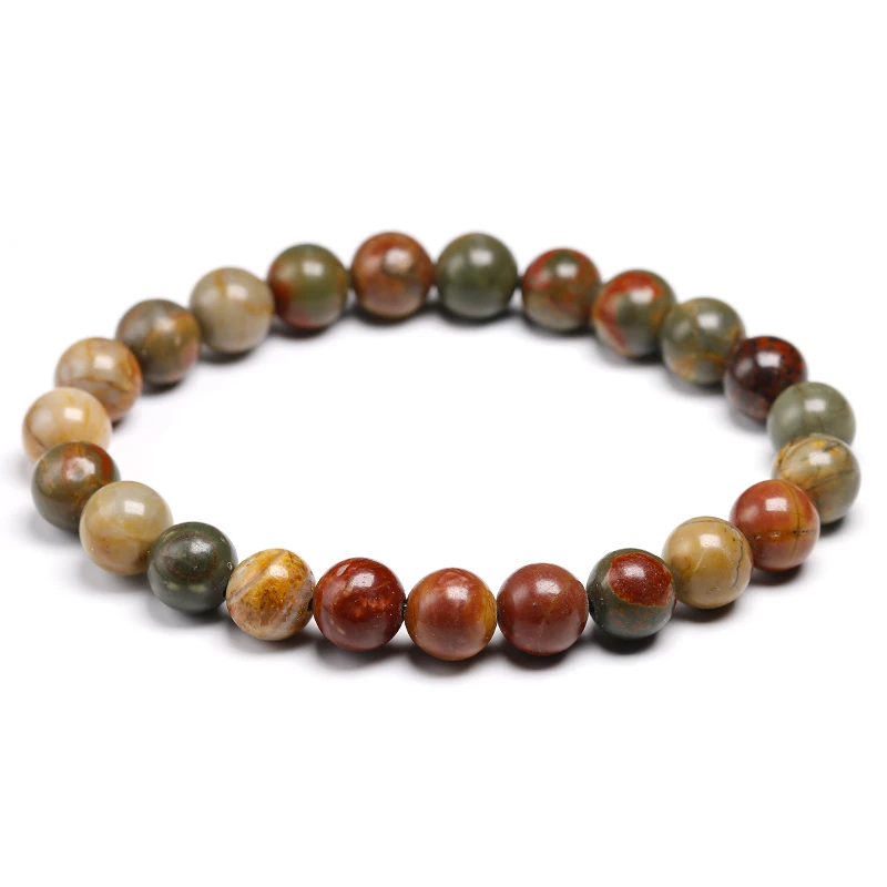 Natural Picasso Jasper Stone Round Beads Stretch Bracelet Fine Jewelry Gemstone Woman for Handmade Gift