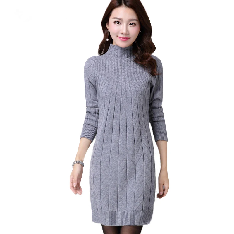 

New Autumn Winter Women Sweater Dresses Long Sleeve Thick Warm Knitted Dress Sexy Slim Turtleneck Dresses vestido de festa AB022