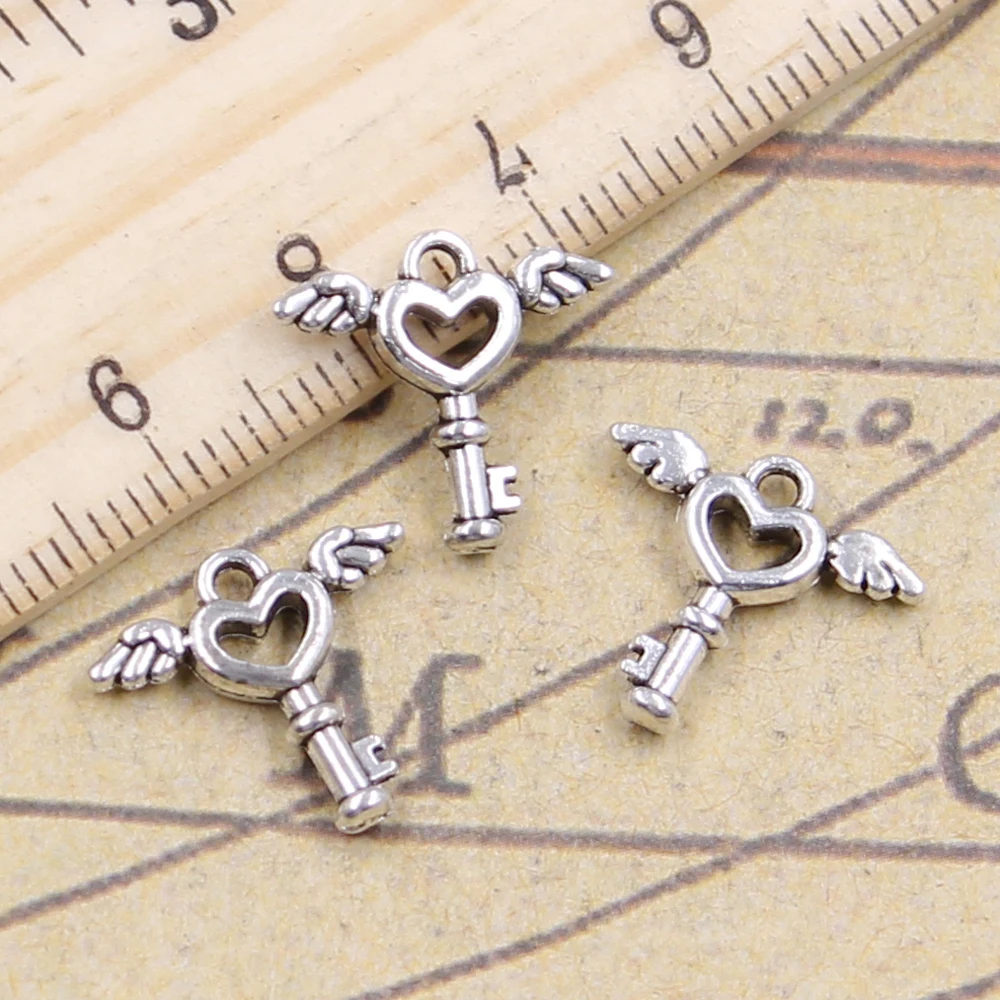 30pcs Charms Fly Key 14x14mm Antique Bronze Silver Color Pendants Making DIY Handmade Jewelry Factory Wholesale