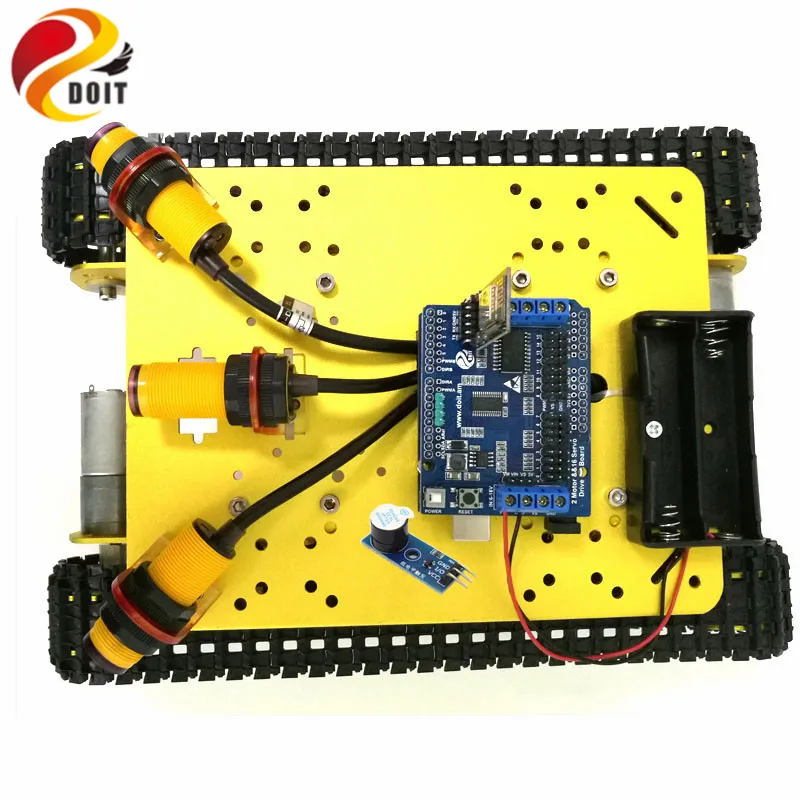 DOIT WiFi-Steuerung Hindernisvermeidung Smart Robot Crawler Tank Car Chassis TS100 mit Stoßdämpfung zur Modifikation per Telefon