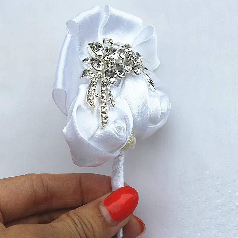 WifeLai-EINE Reine Weiß Silber Kristall Bouquet Corsage Diamant Rose Blumen für Hochzeit Braut und Bräutigam Blume Brosche X1103