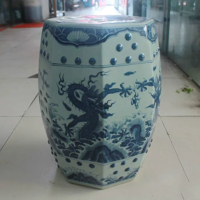 Jingdezhen Ceramic stool Handpainted Ancient Blue And White Dragon Octagonal stool Porcelain Balcony Bathroom home stool