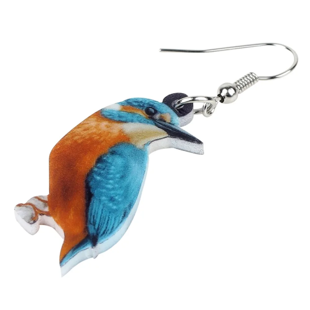 Bonsny Acrylic Floral Alcedo Atthis Kingfisher Bird Earrings Big Dangle Drop Novelty Animal Jewelry For Women Girls Ladies Teens