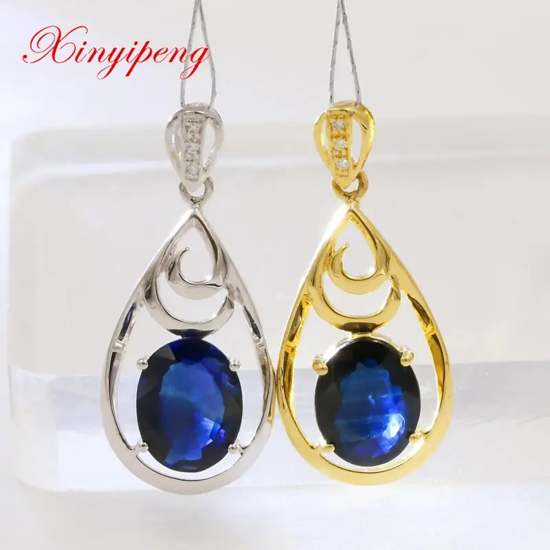 

Xin yi peng 18 k gold inlaid 3 ct natural sapphire pendant women pendant is simple and easy, birthday anniversary gift