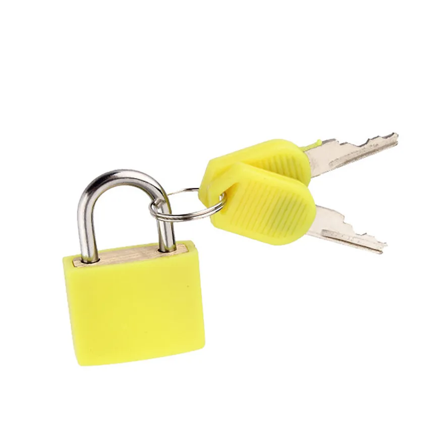 Mini forte aço impermeável cadeado, viagem mala diário bloqueio, caixa de plástico colorido, decoração do caso, pequeno, 2 chave, 30x23mm, 1pc