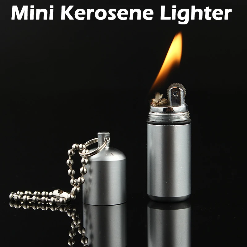 Outdoor Mini Compact Kerosene Lighter Key Chain Capsule Gasoline Lighter Inflated Keychain Petrol Lighter Tools Wholesales