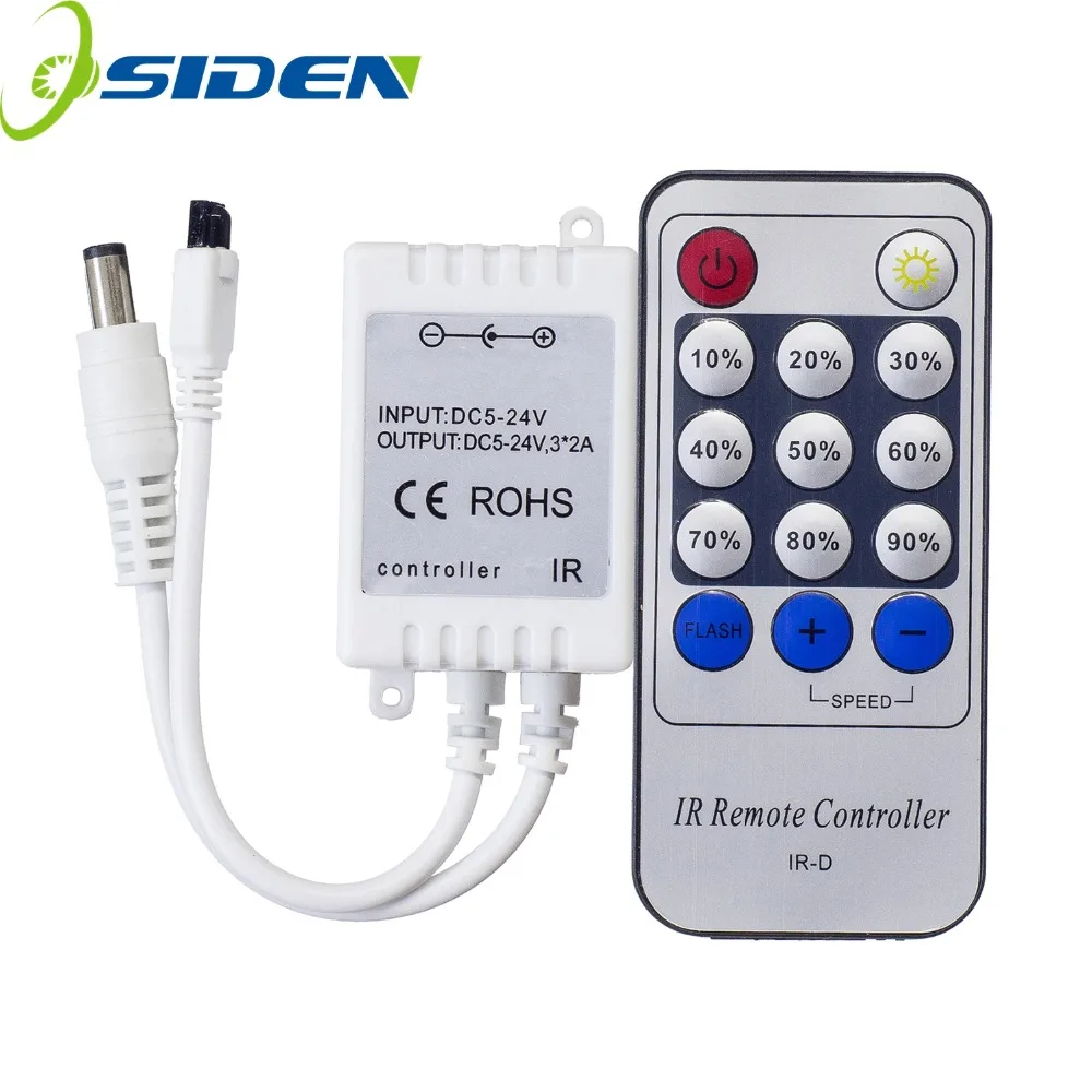 OSIDEN DC5V-24V 6A Wireless LED Dimmer IR Controller 14Key Remote Brightness Adjustable for Single Color 5050 LED Strip Light