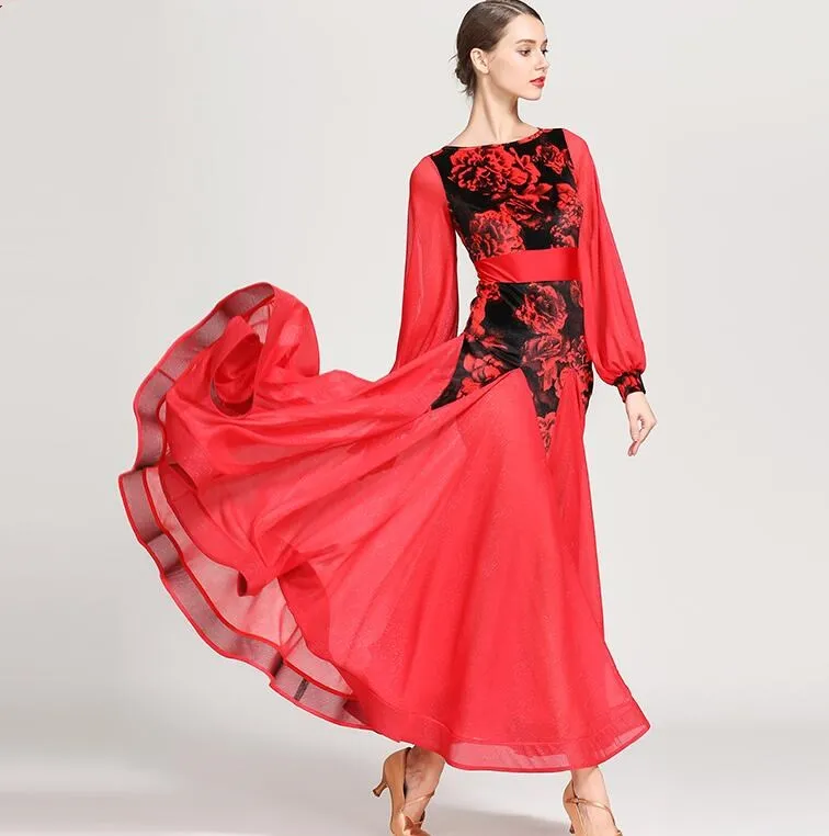 

New Lady Ballroom Dancing Dress long Sleeve Long Dress Female Modern Dance Suit National Standard Dance Costume 1864