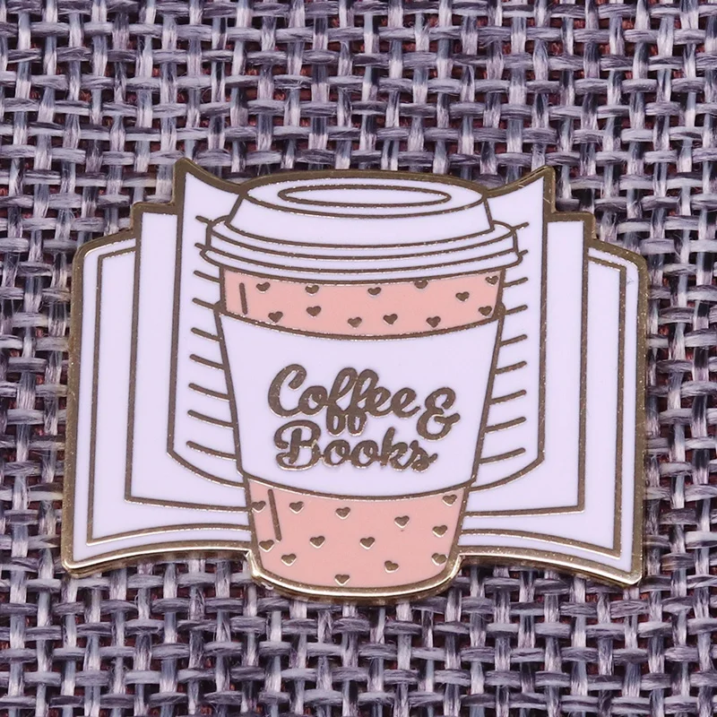 Coffee Book Lover Gift for Reader Bookworm Him Best Friend Pin Badge Reader Brooch