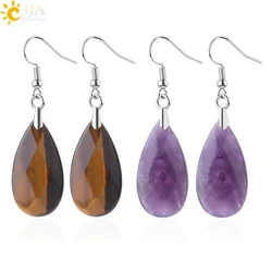 CSJA Natural Stone Water Drop Earrings Multi-faceted Beads Pendants Earring Crystal Quartz Healing Stones for Women Jewelry F867