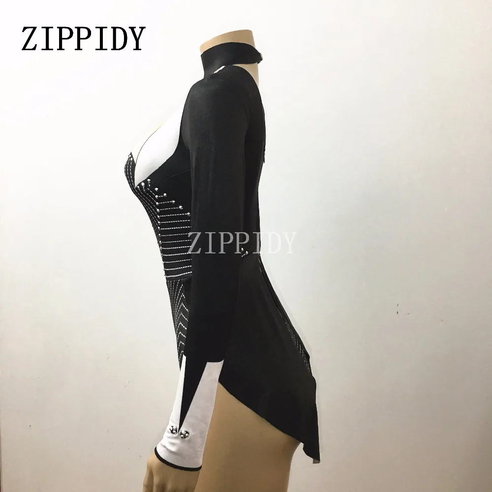 New Sexy Bling Rhinestones Black Bodysuit Teacher Series Tuxedo Costume Outfit Party Celebrate Wear Singer Performance Leotard