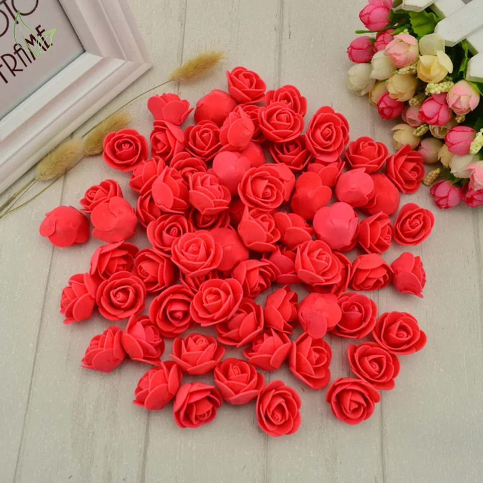 500Pcs/Bag 3.5cm Mini PE Foam Rose Bear Toy Flower Head Artificial Rose Flowers Handmade DIY Wedding Decoration