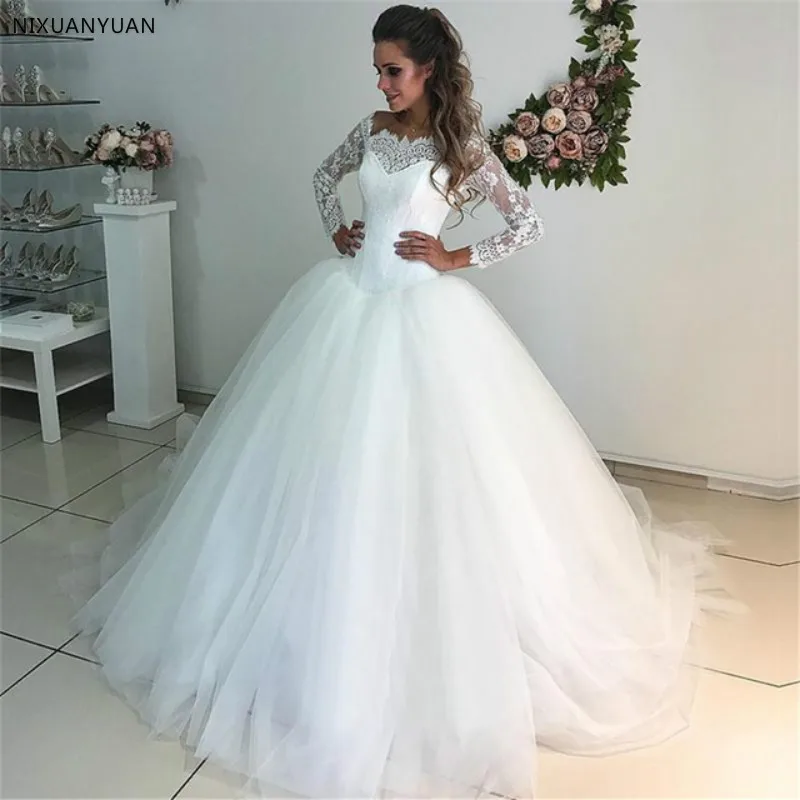 2023 suknie ślubne z długim rękawem gorąca sprzedaży koronki tiul biała księżniczka suknia ślubna Custom Made Vestido De Mariage