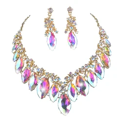 Marquise AB Color Crystal Pageant Bridal Jewelry Sets Women Party Wedding Dress Necklace Earrings Rhinestone For Christmas Gift