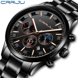 CRRJU orologi da uomo orologi da polso al quarzo da uomo di lusso di lusso di marca superiore Sport orologio nero impermeabile in acciaio pieno Relogio Masculino