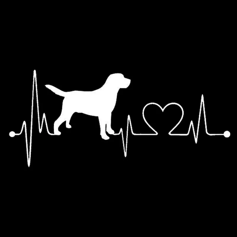 17.8*7.8CM Labrador Retriever Heartbeat Love Decal Car Sticker Creative Fashion Car Accessories Black/Silver C6-1333