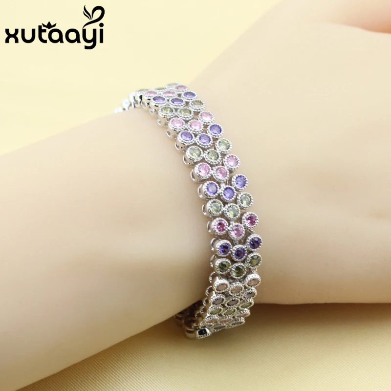 New Fashion Silver Color Bracelet For Women Attractive Red Created Garnet Huge Bracelet Length 19cm