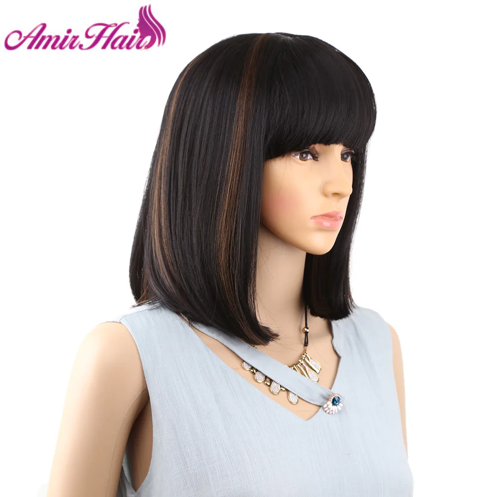 Amir Straight Hair Bob Wigs Short Synthetic Hair Wigs For African Women High temperature Fiber Black brown burgundy colors