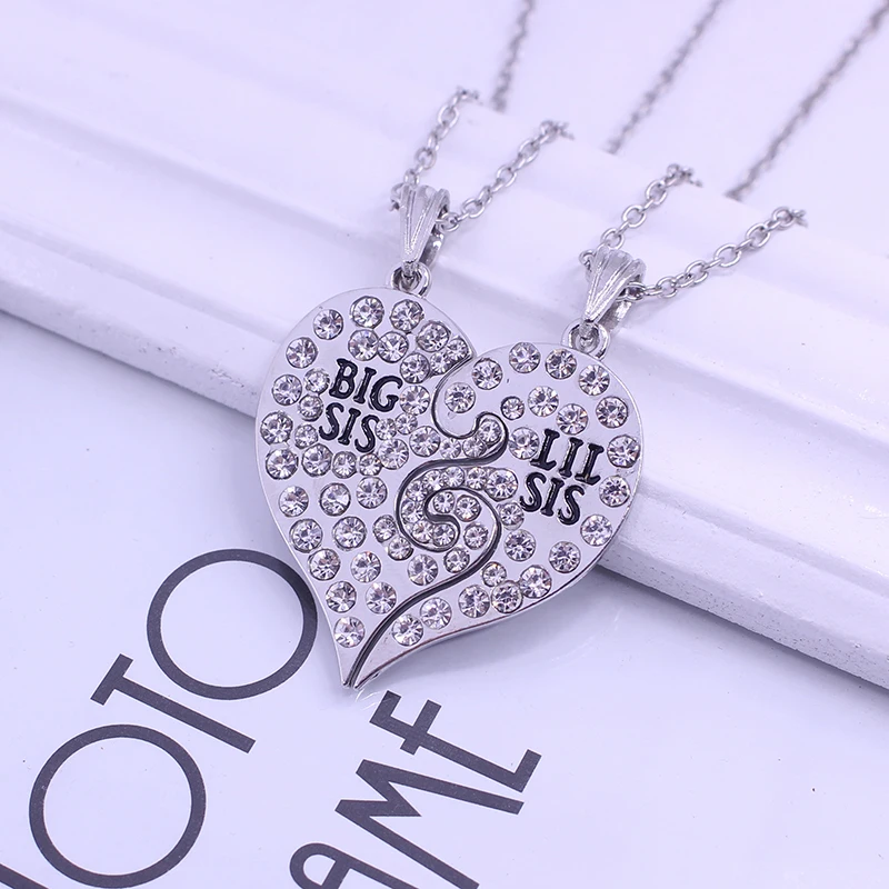 2 Pcs/Set Fashion Big Little Sister Necklace for Women Friends BFF Exquisite Charming Pendant Chains New Jewelry Party Gifts