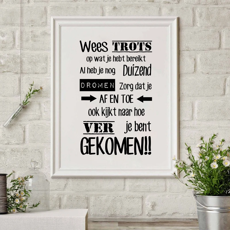 Dutch Inspirational Quotes Canvas Art Painting Poster Nederlands Home Living Room Study Room Art Canvas Print Wall Decor