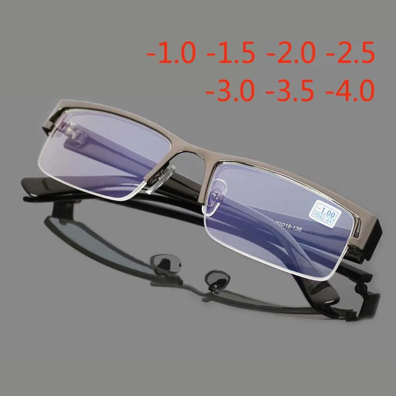 Metal Stainless Myopia Glasses Computer Men Eyeglasses Half Frame Spectacles Anti Blue Ray Eyeglass -1.0 -1.5 -2.0 to -5.0 -6.0