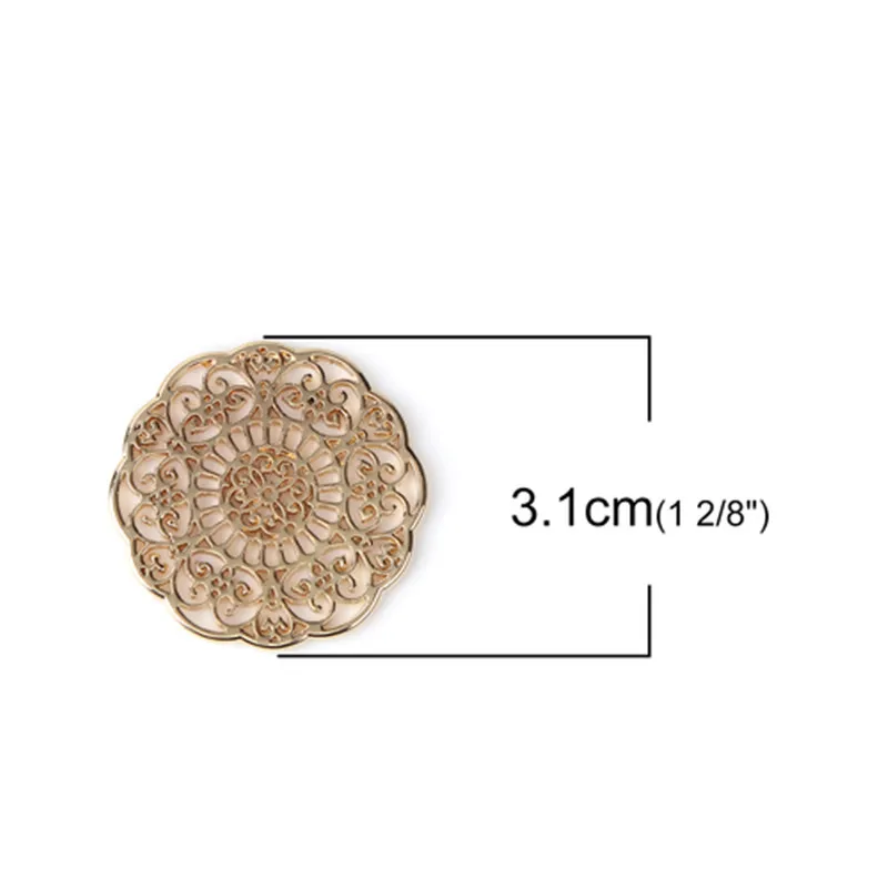 Hot Jewelry DIY Connectors Zinc Based Alloy Flower Gold Color Filigree Charms For Handmade Necklace Bracelet Components , 2 PCs