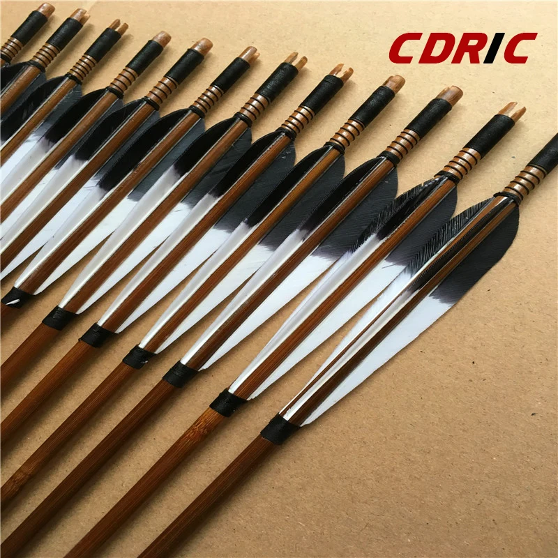 6/12/24pcs  Handmade bamboo Arrows Turkey feather For Longbow  Recurve Bow Archery Hunting