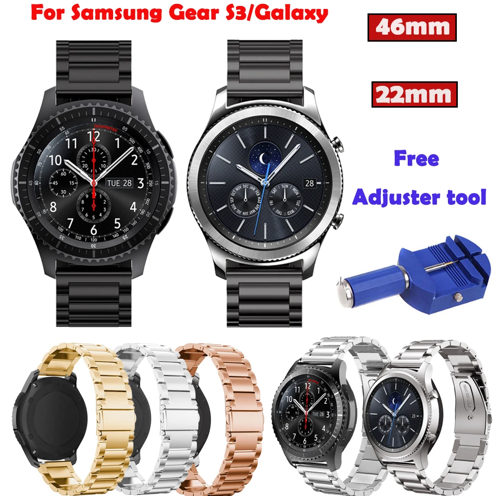 

Stainless WatchBand+Free Adjuster tool For Samsung Gear S3 Frontier Classic 46mm smart watch strap For Huami Amazfit sport 22mm