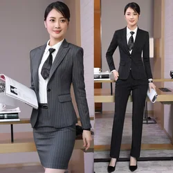 New OL Slim Women Stripe Long Sleeve Professional Women Suit Professional Office Suit Interview Suit