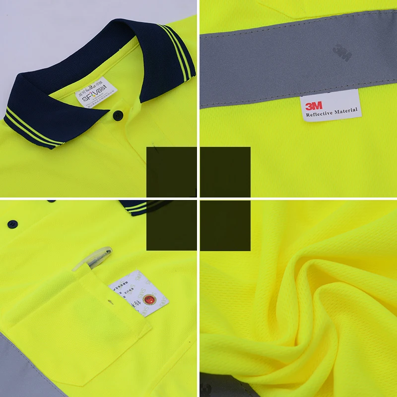 Hi Vis Polo T-Shirt Warning Shirt Work Wear with 3M Reflective Stripes