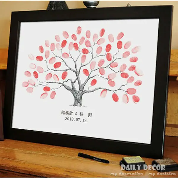 40*60cm DIY Customized Fingerprint Signature Tree Attendance book Guest Sign book Weddding Party Supplies Accessory and 7 inkpad