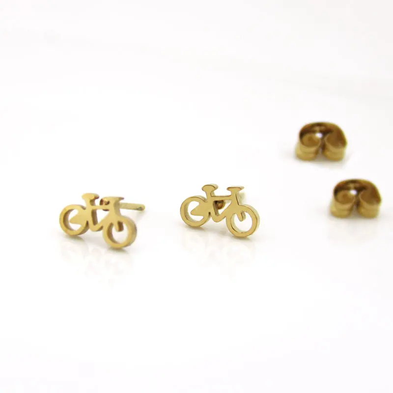 1Pair Sporty Bicycle Earrings Stainless Steel Earring Golden Bike Ear Studs Women Kids Girls Jewelry Xmas Gift