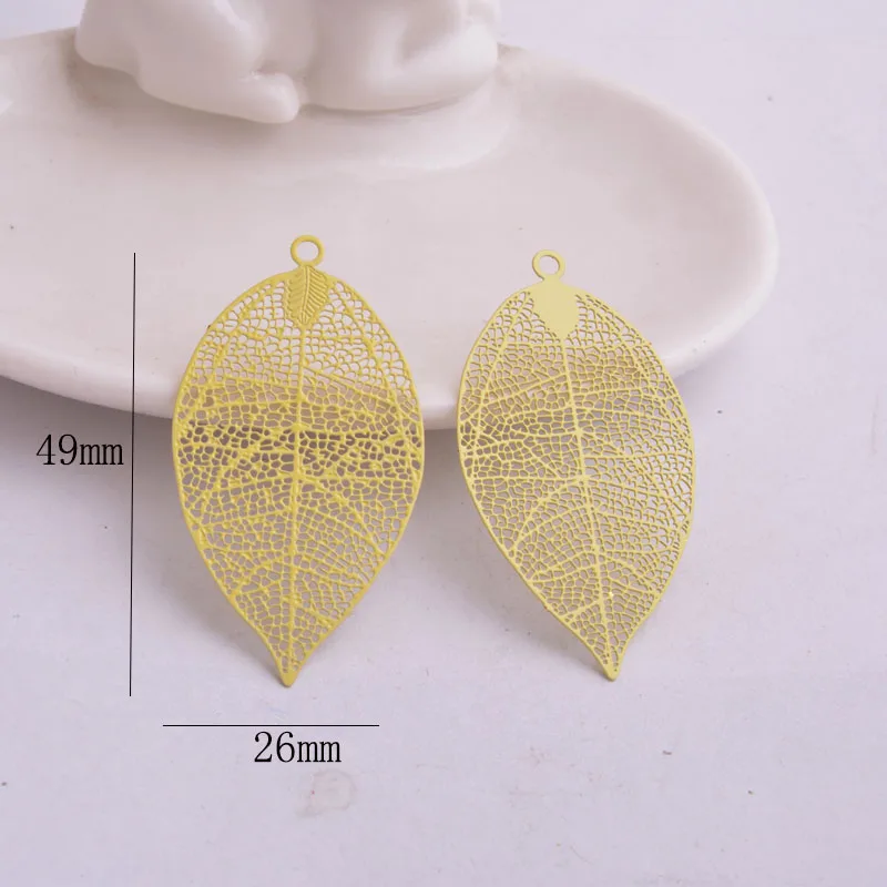 30pcs AA2247 49*26mm Hyperbole Filigree Leaf Charms Silver Color Leaves Brass Colorful Big Pendant Connectors Earrings Jewelry