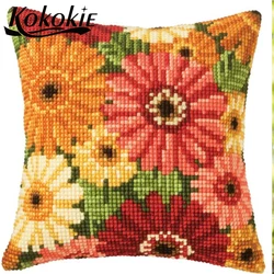 Handmade throw pillow case flowers cushion embroider needlework kits handicraft cross stitch set sales fabric pillowcase