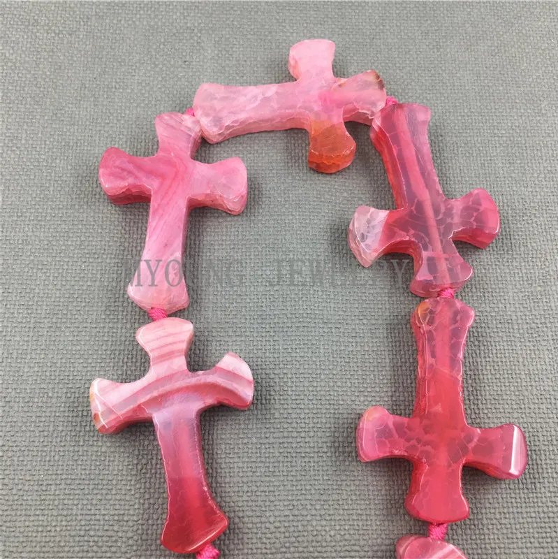 MY1234 Cross Shape Pink Dragon Veins Agates slice Pendant beads For Necklace Jewelry,banded Onyx Cross beads