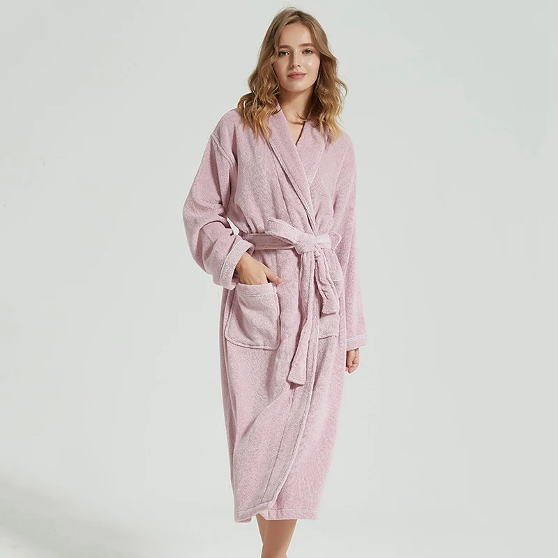 Winter Bademantel weiß dicke Robe lange Handtuch Fleece warme Femme Langarm Home Bademantel Bade mäntel Nachtwäsche Kimono Robe