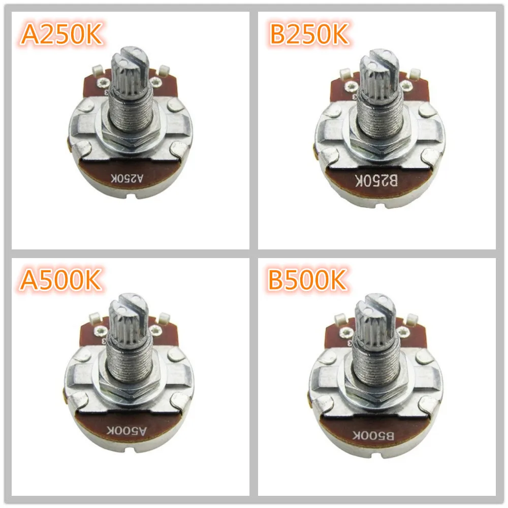FLEOR 2 stücke Big Gitarre Töpfe Potentiometer A500K A250K B250K A500K Linear Taper/Audio Taper Potentiometer Lange Split Welle – Detail 2