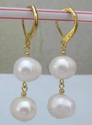 

free shipiing HUGE 11-10mm AAA ++ white SOUTH SEA PEARL DANGLE EARRING 14K/20 GOLD