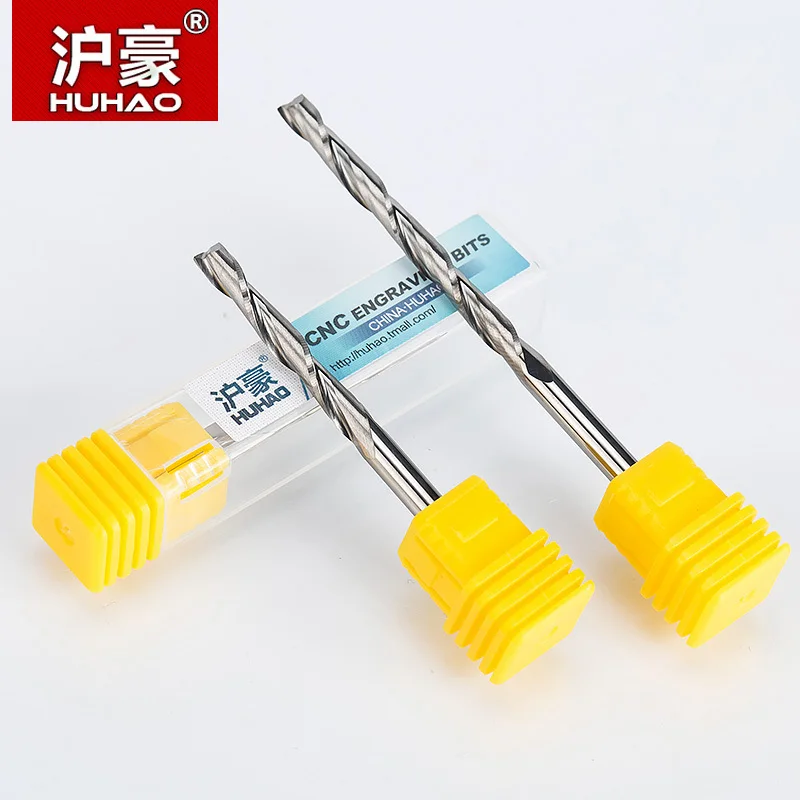 HUHAO 1pc Shank 4mm Milling Cutter  2 Flutes Spiral With Blade CNC End Mill Router Bit For MDF Wood Tungsten Carbide Router Tool