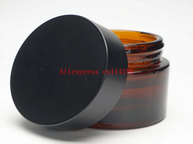 

Wholesale 50G 50ML Amber Glass Cream Jar, Dark Brown Glass Container with Black Cap With Plastic Inner Lid, Hair Care Cream Pot