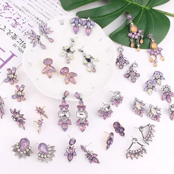 LUBOV Noble Purple Crystal Stone Pendant Dangle Earrings Trendy Flower Geometric Drop Earrings Trendy Women Party Jewelry 2019