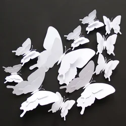 Büyük Boy 12 Adet/takım 3D Çift Katmanlı Beyaz Kelebek Duvar Sticker Ev Decoration18cm Duvar Mıknatısı Buzdolabı Çıkartmaları Üzerinde Kelebekler