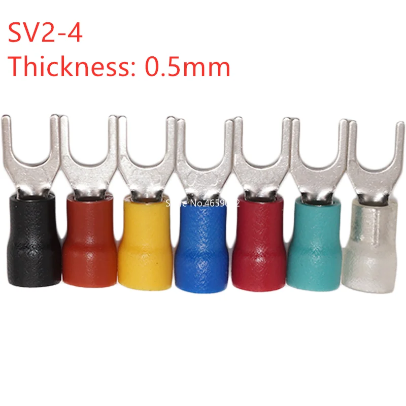 100Pcs Cold-pressed terminal Fork-shaped pre-insulated end SV2-4 Fork type Y-type U-type SV2-4S terminal block