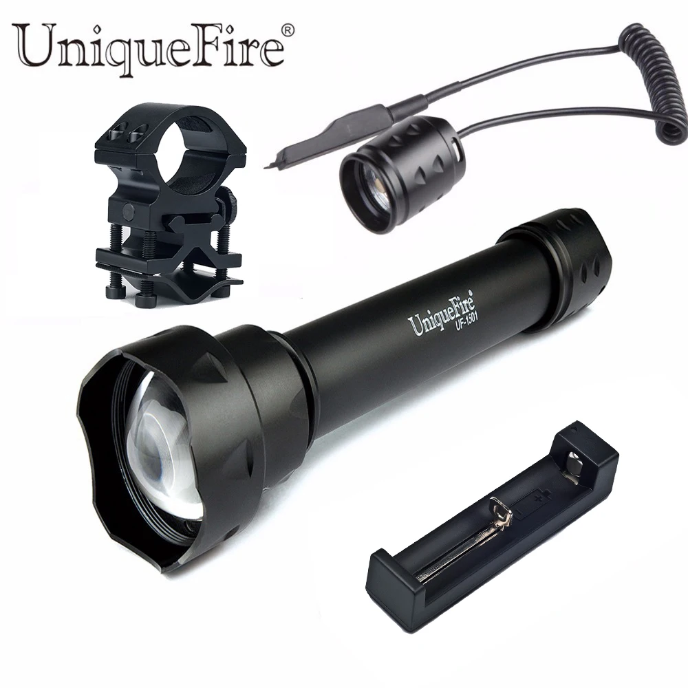 

UniqueFire 1501 T38 Tactical Flashlight IR 850 NM 3 Modes Infrared Hunting Flashlight+Scope Mount+Rat Tail+Charger