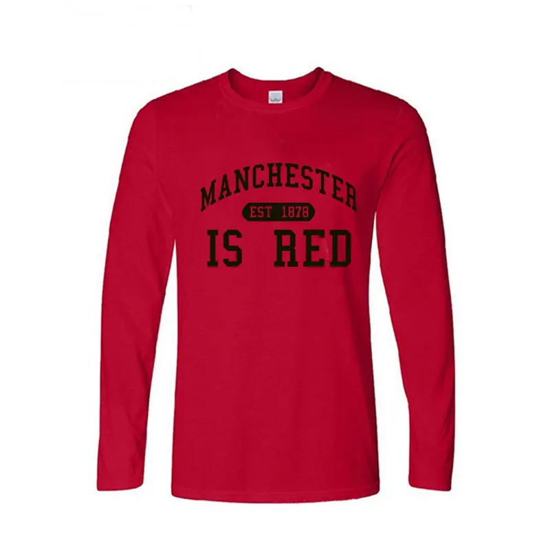 Autumn Fashion Style United Kingdom Red Letter Printed Cotton Long Sleeves T Shirts Men Manchester Tops Tees