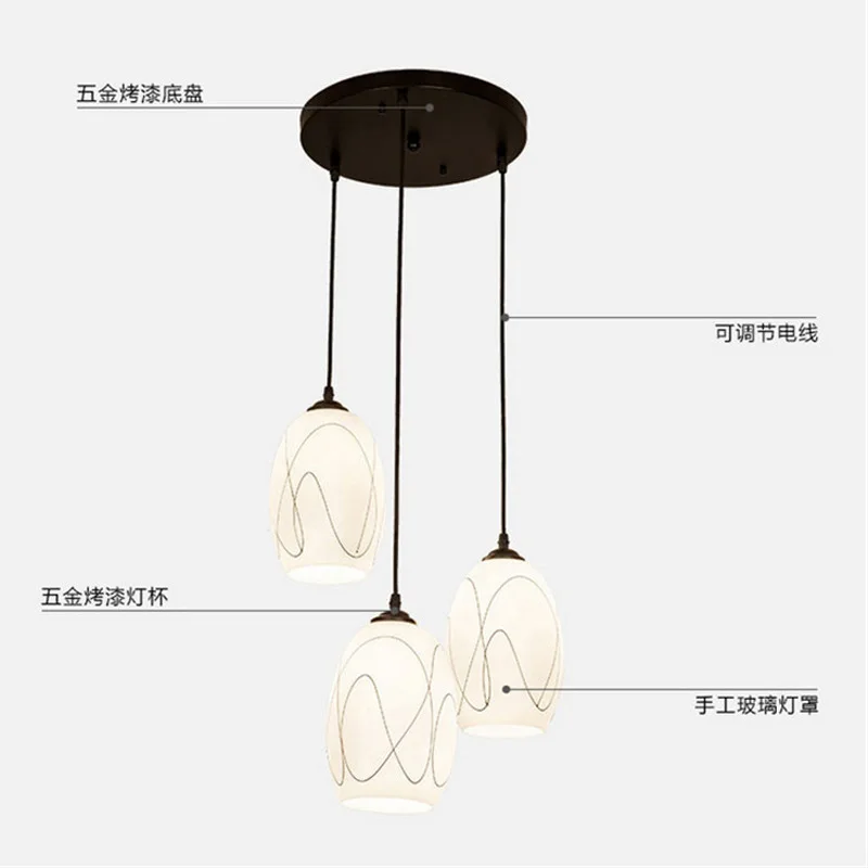 Modern minimalist three-head chandelier restaurant glass chandelier black personality led dining room kitchen chandelier