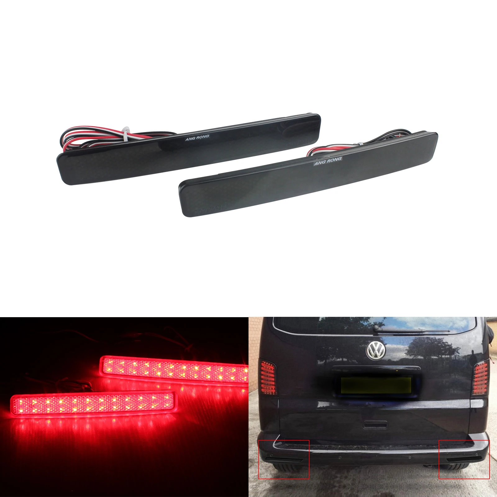 

ANGRONG 2x Black Lens LED Rear Bumper Reflector Reverse Brake Stop Light For VW Transporter T5