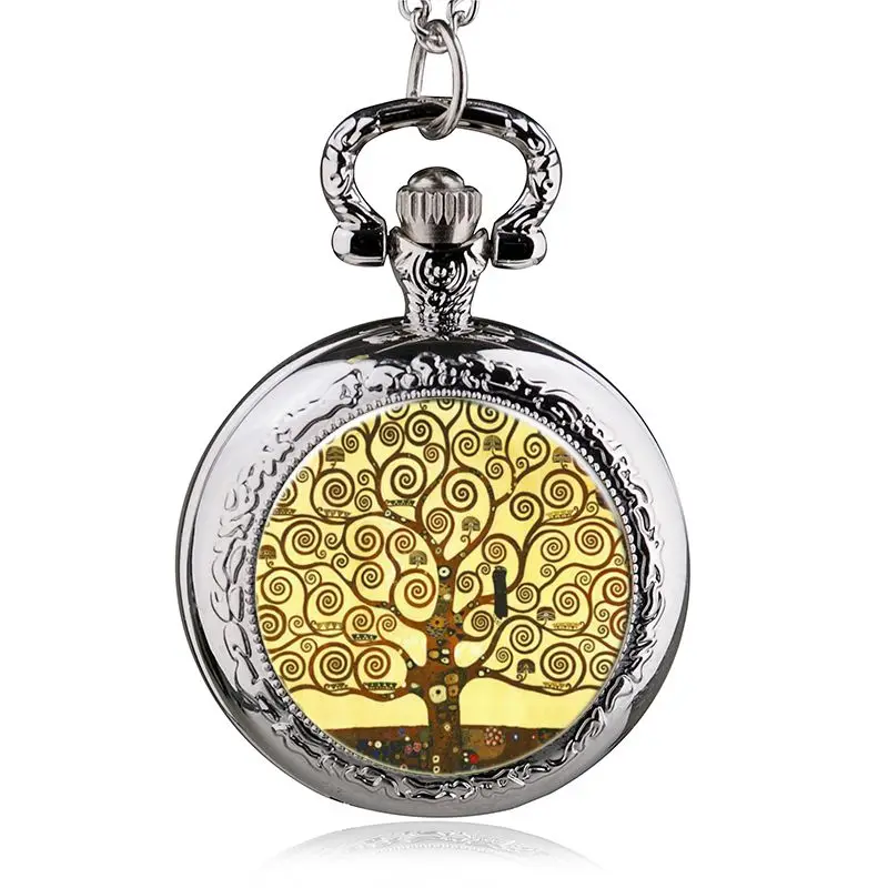 Fashion Silver Stainless Steel Tree Of Life Chain Luminous Pocket Watch Necklace Women Jewelry Glowing Pendant Chain