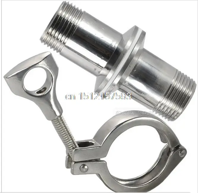 Accesorios de tubería de férula de rosca macho sanitaria DN15, abrazadera triple, junta de PTFE de acero inoxidable SS304, 1/2 ", 2 uds.